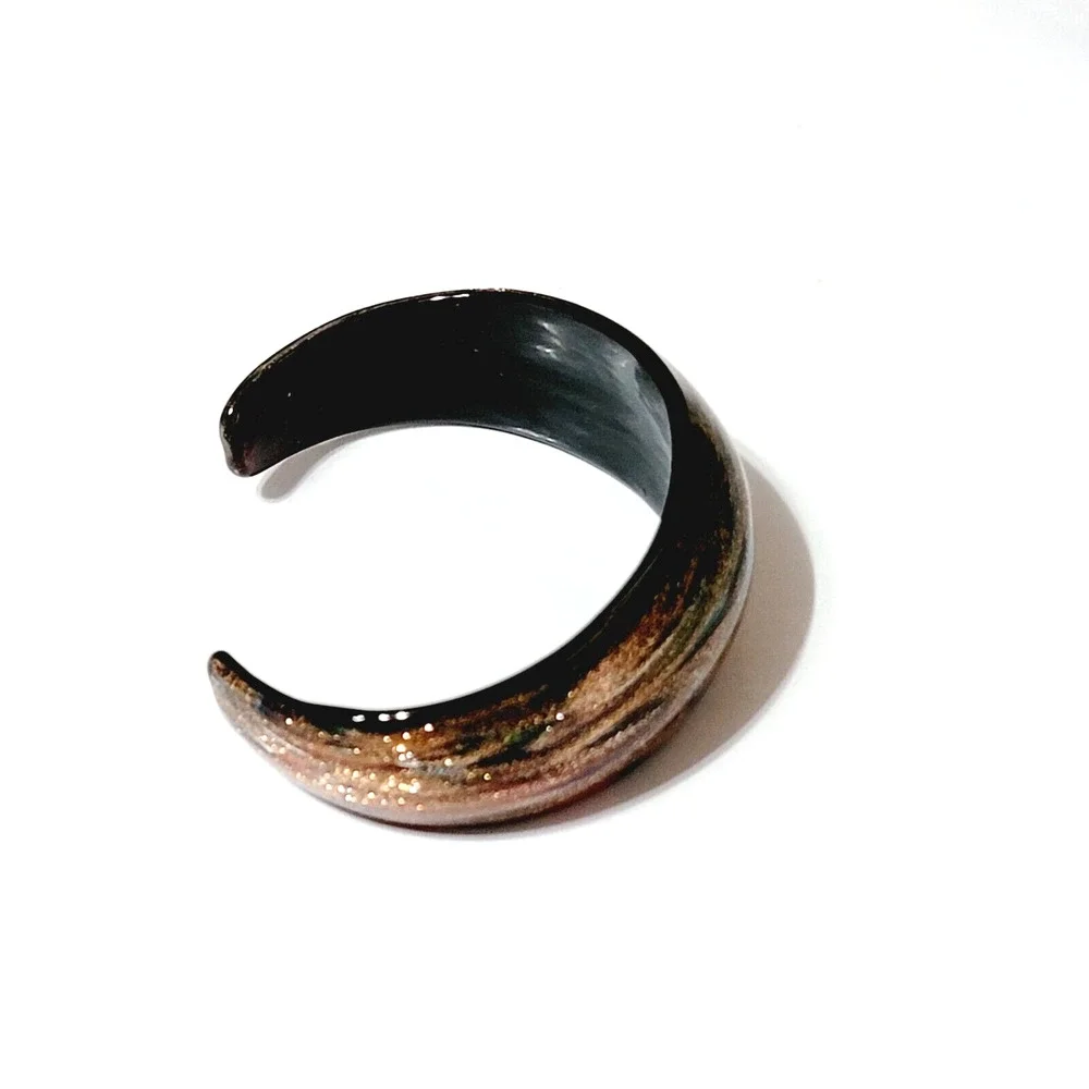 Vintage Sparkly Bronze Tones Glass Cuff Bracelet, Wide Statement Bracelet cfb